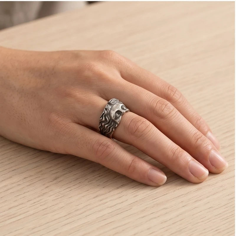 Model wearing Silver Celestia Resizable Stainless Steel Ring close-up - 3