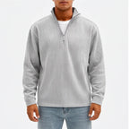 Model wearing Light Gray corduroy pullover in a studio - 2