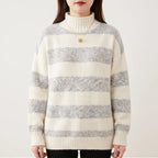 Model wearing Orange knit sweater in a studio