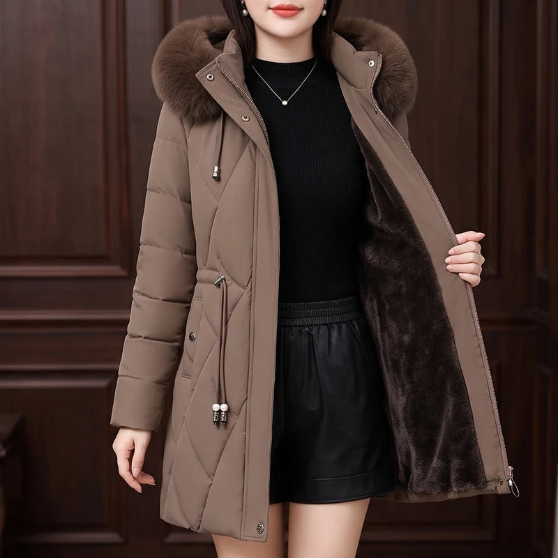 Khaki jacket in a dark wood interior