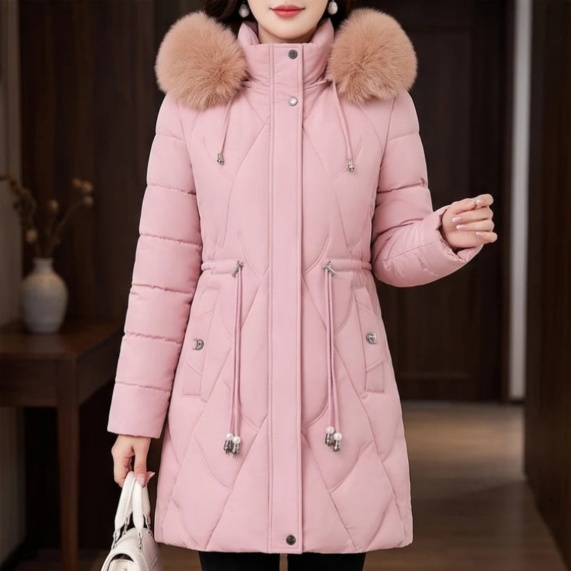 Pink jacket in a dark wood interior - 2