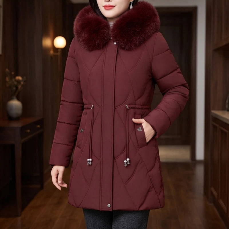 Wine red jacket in a dark wood interior - 2