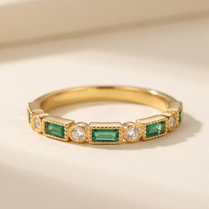 6 Alex - Green Inlaid Zirconia Gold Ring product photo