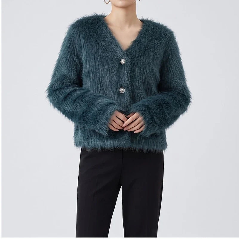 Model wearing black knitted cardigan in a studio - 2