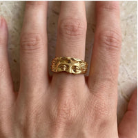 Model wearing Gold Celestia Resizable Stainless Steel Ring close-up - 3