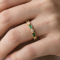 Model wearing 6 Alex - Green Inlaid Zirconia Gold Ring close-up - 3
