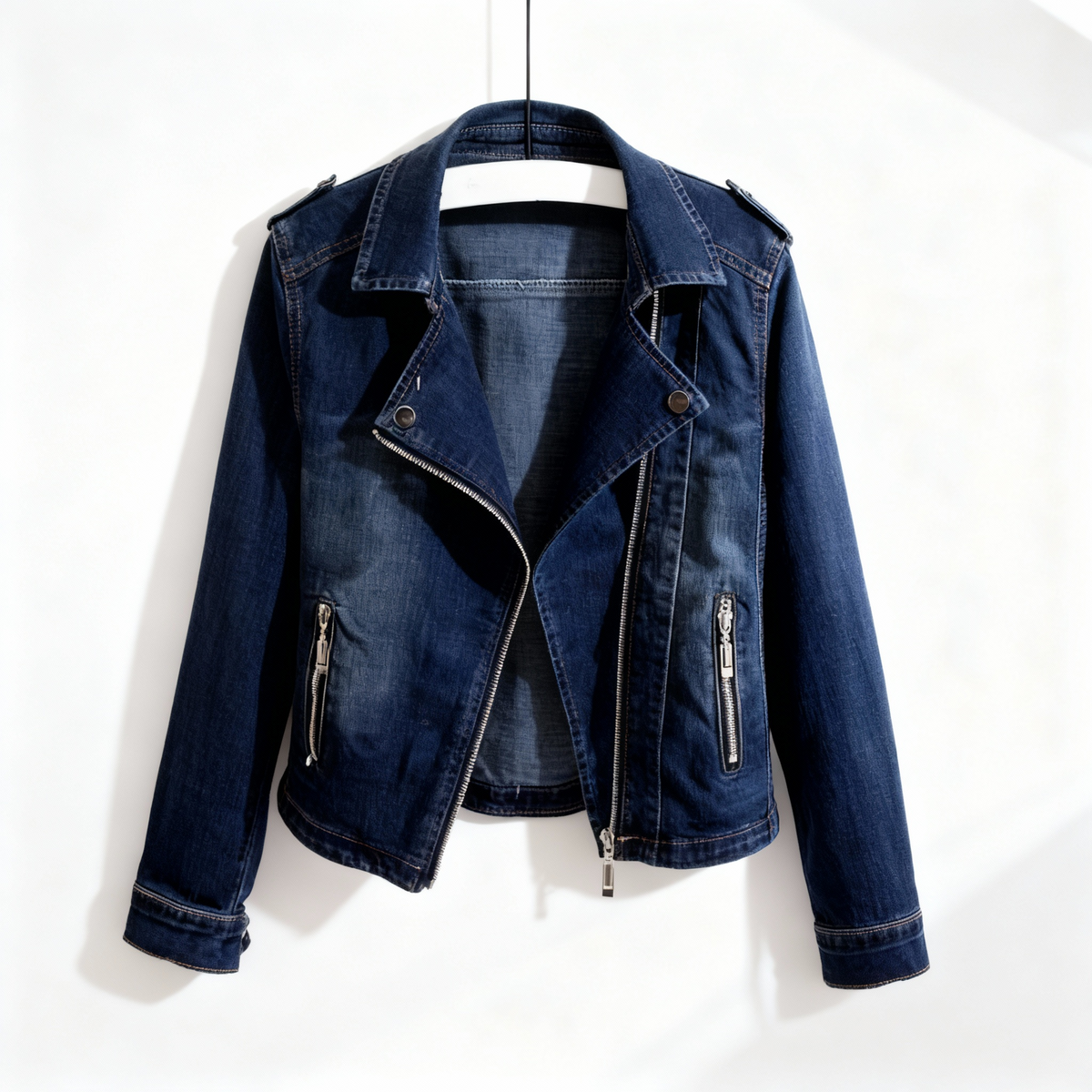 Westlyn Cropped Denim Moto Jacket