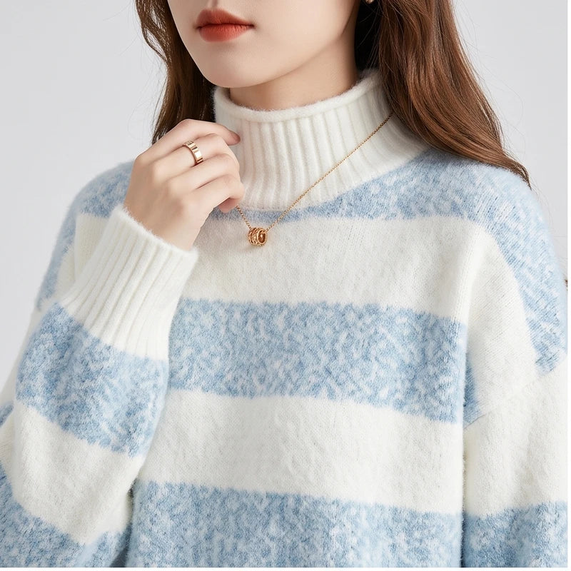 Model wearing Black knit sweater in a studio