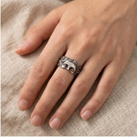 Model wearing Silver Celestia Resizable Stainless Steel Ring close-up - 2