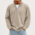 Model wearing Khaki corduroy pullover in a studio