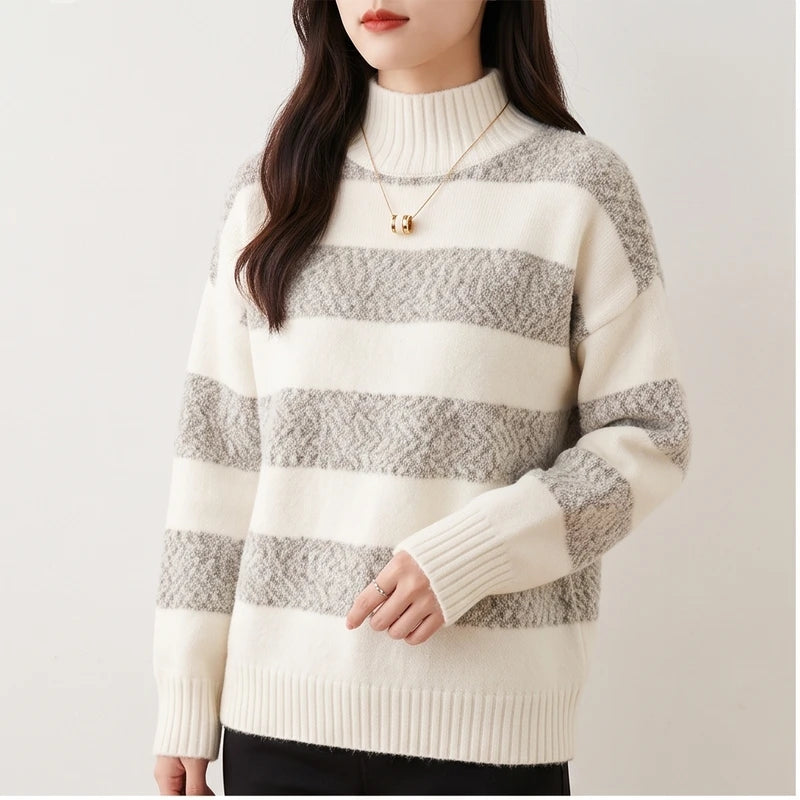 Model wearing Red knit sweater in a studio