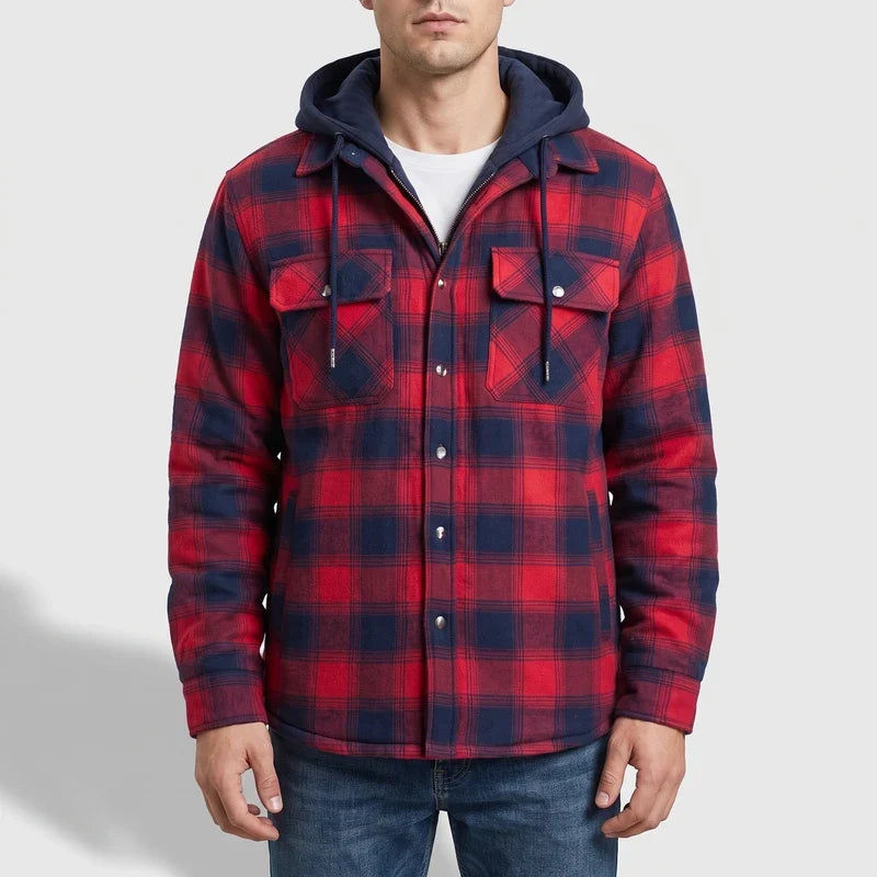 Red vest on an off-gray studio background