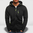 Black fleece hoodie on an off-gray studio background