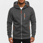 Dark Gray fleece hoodie on an off-gray studio background