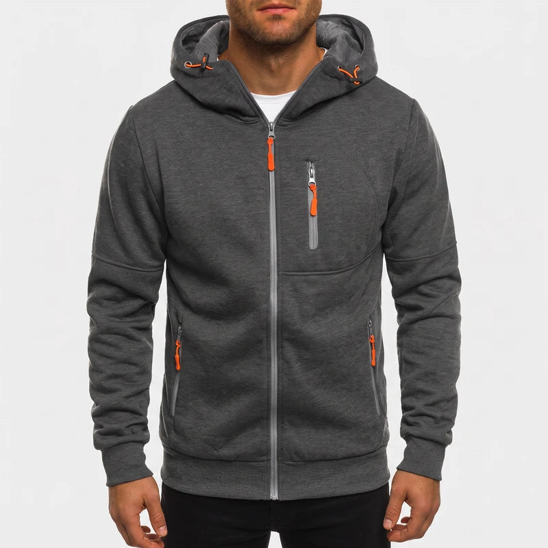Dark Gray fleece hoodie on an off-gray studio background