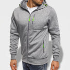 Gray fleece hoodie on an off-gray studio background