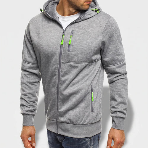 Gray fleece hoodie on an off-gray studio background