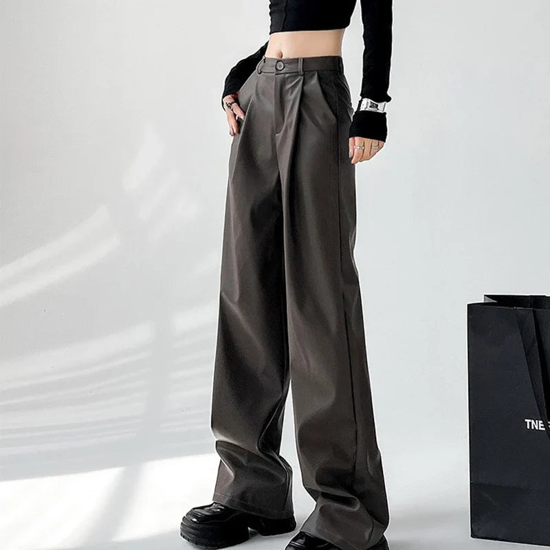 Vada Women's Faux Leather Wide Leg Trousers