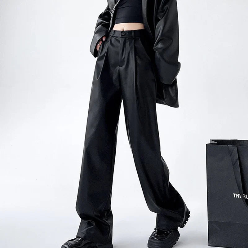 Vada Women's Faux Leather Wide Leg Trousers