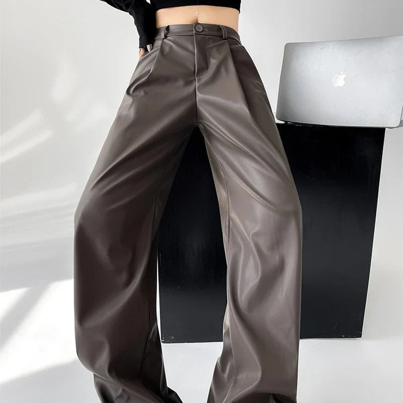 Vada Women's Faux Leather Wide Leg Trousers