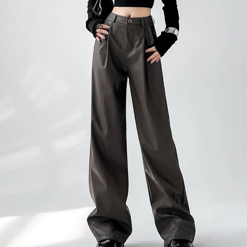 Vada Women's Faux Leather Wide Leg Trousers