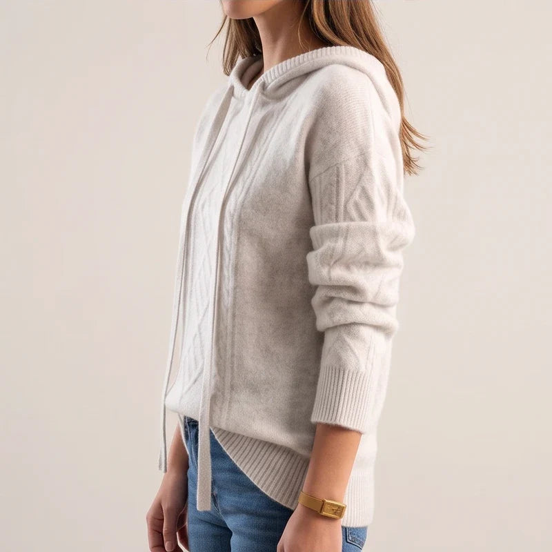 Model wearing Beige knit sweater in a studio - 2