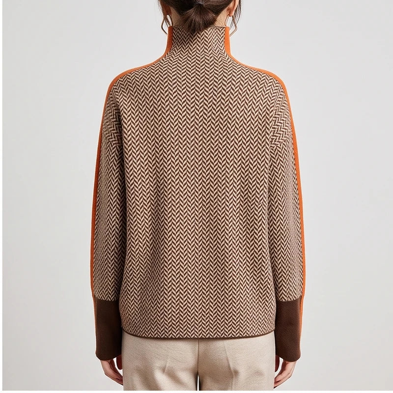 Model wearing Brown sweater in a studio - 2