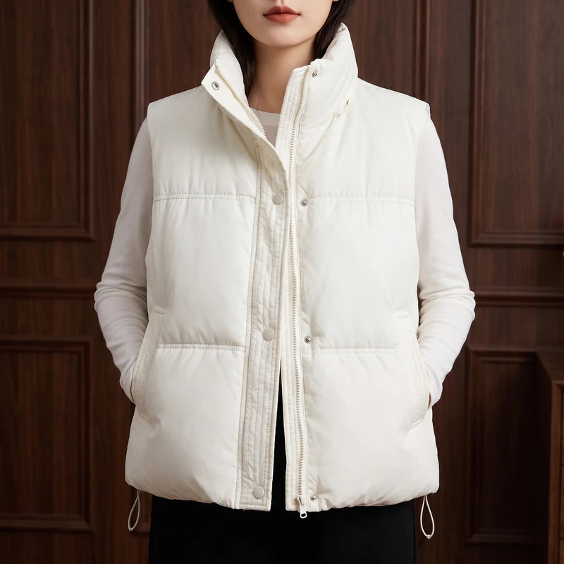 Beige cotton vests in a dark wood interior