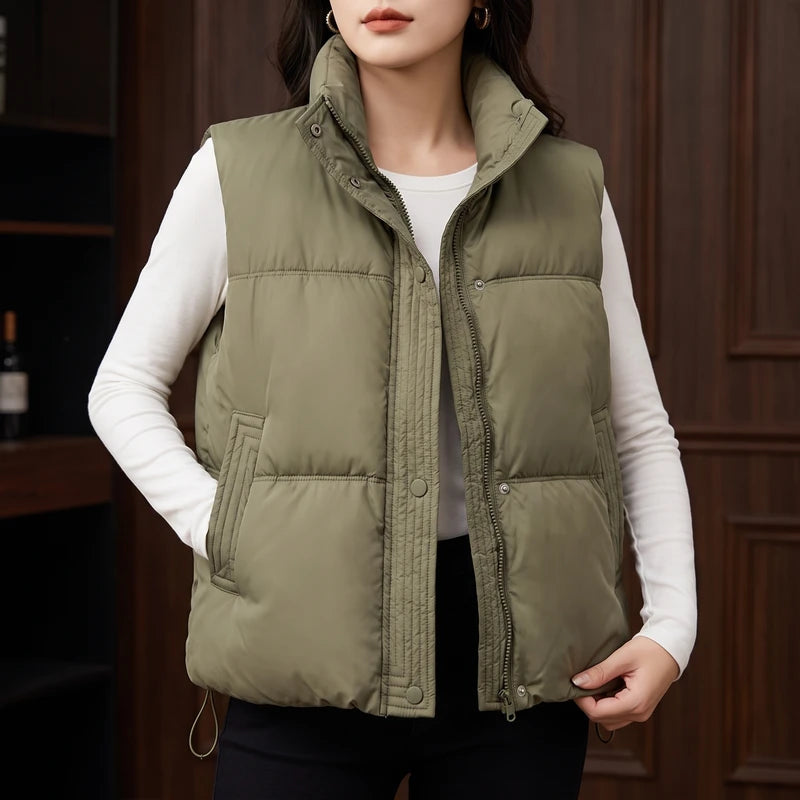 Green cotton vests in a dark wood interior