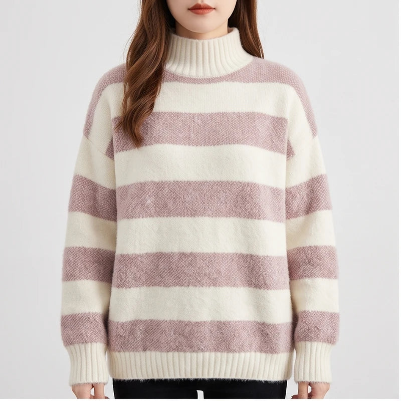 Model wearing White knit sweater in a studio