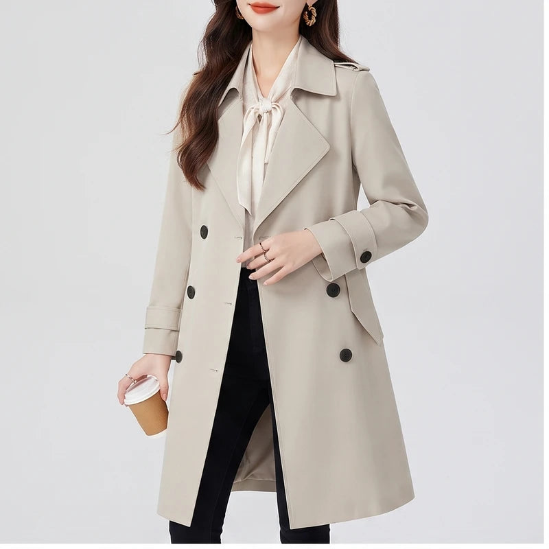 Model wearing White coat in a studio