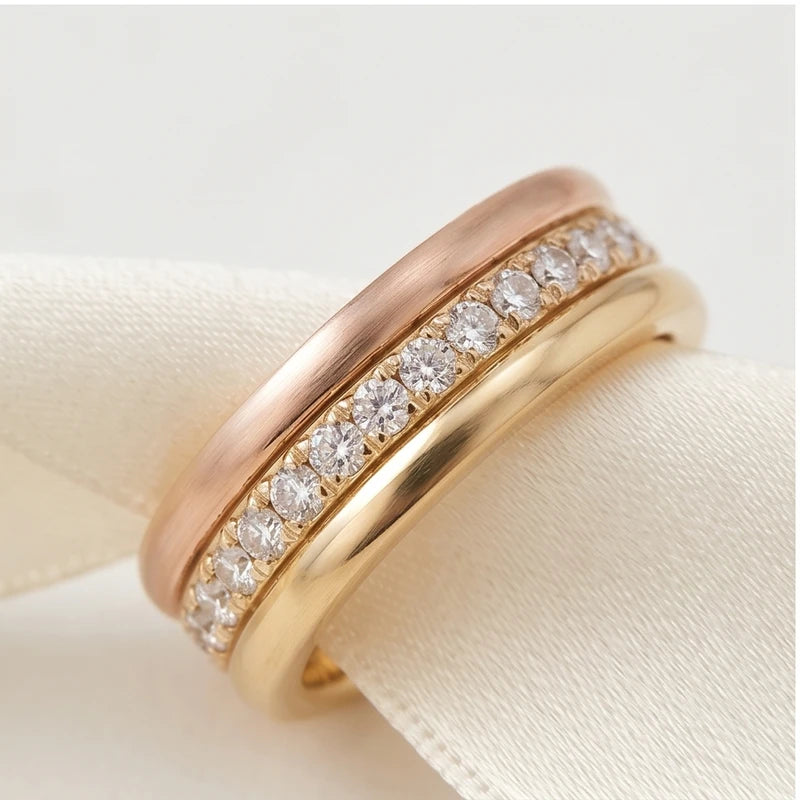 Model wearing 5 Sarah Zirconia Inlaid Gold Ring close-up - 3