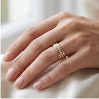 Model wearing 5 Sarah Zirconia Inlaid Gold Ring close-up - 2