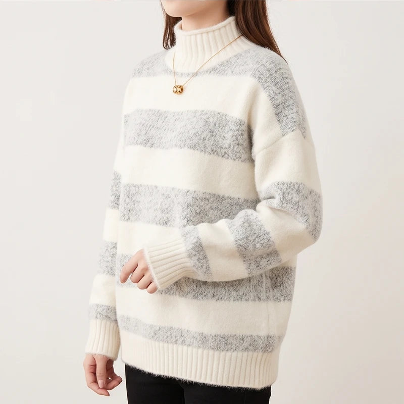 Model wearing Orange knit sweater in a studio - 2