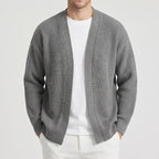 Gray knit cardigan on an off-gray studio background - 2