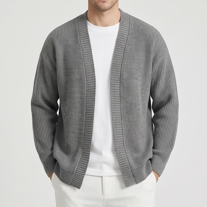 Gray knit cardigan on an off-gray studio background - 2