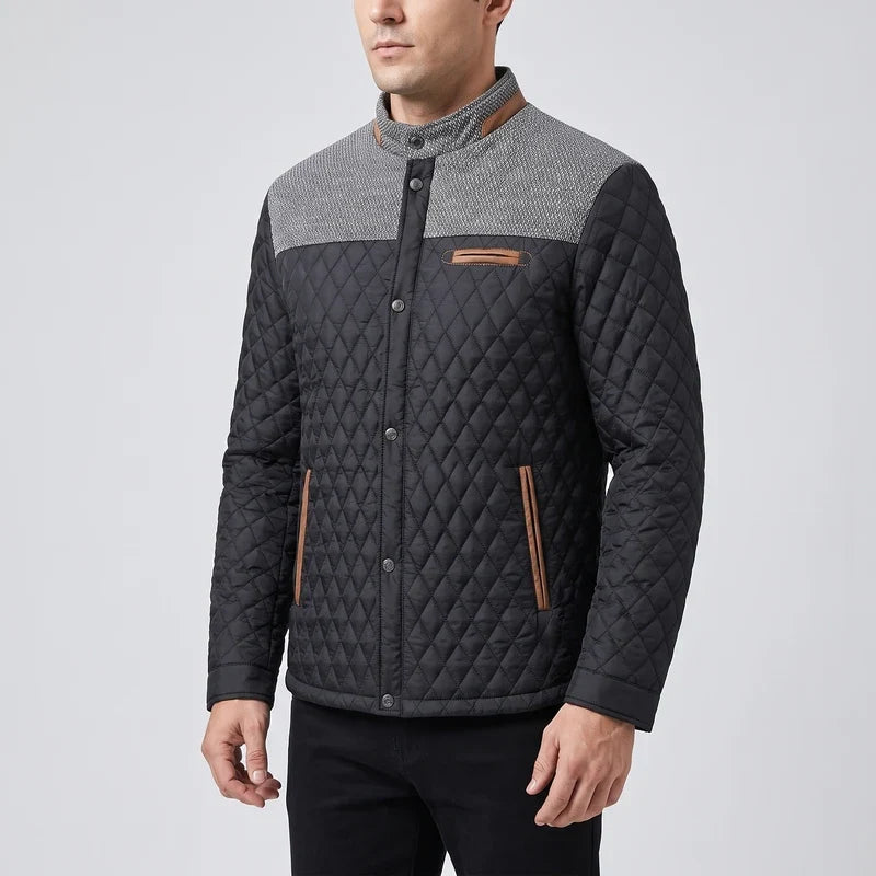 Black cotton coat on an off-gray studio background