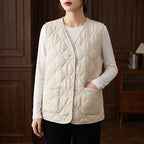 White vest in a dark wood interior