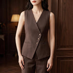 Coffee Color suit in a dark wood interior