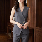 Gray suit in a dark wood interior