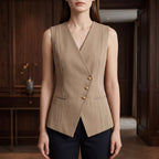 Khaki suit on an off-gray studio background