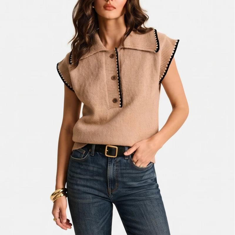 Brown knit vest on an off-gray studio background - 2