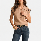 Brown knit vest on an off-gray studio background - 3