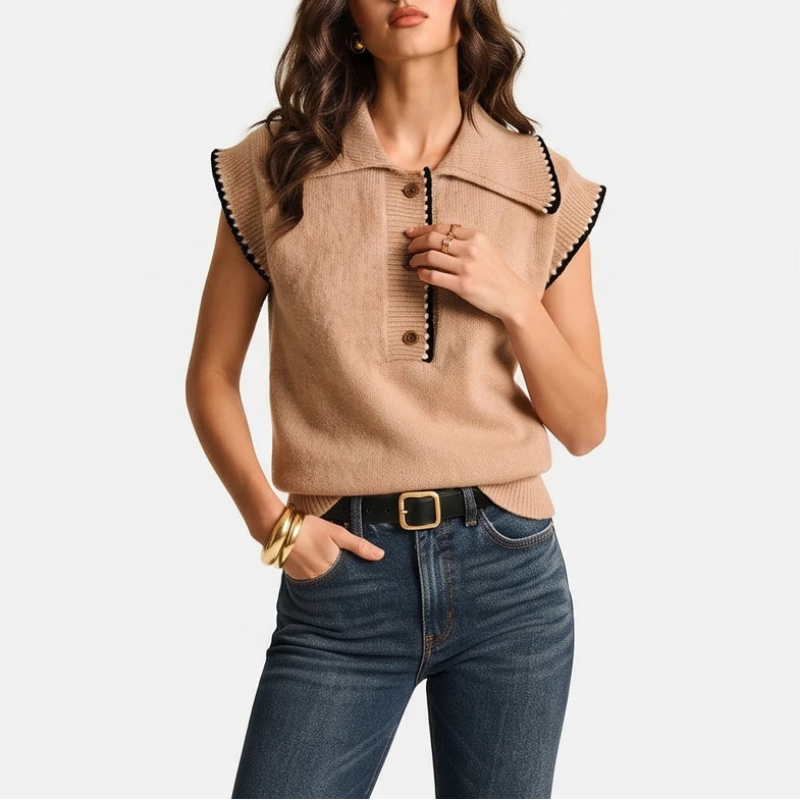 Brown knit vest on an off-gray studio background - 3
