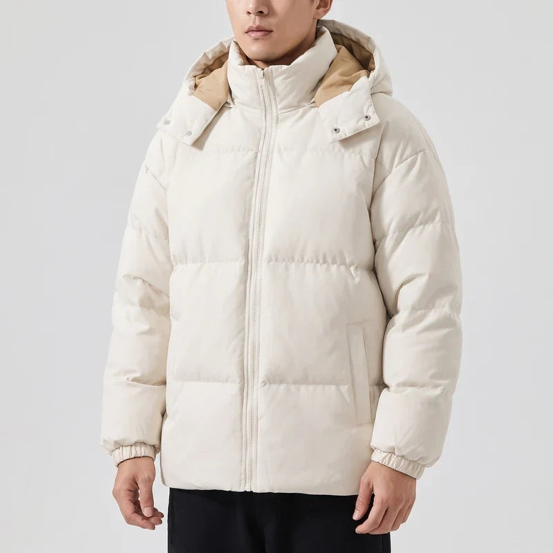 Beige cotton jackets in a dark wood interior