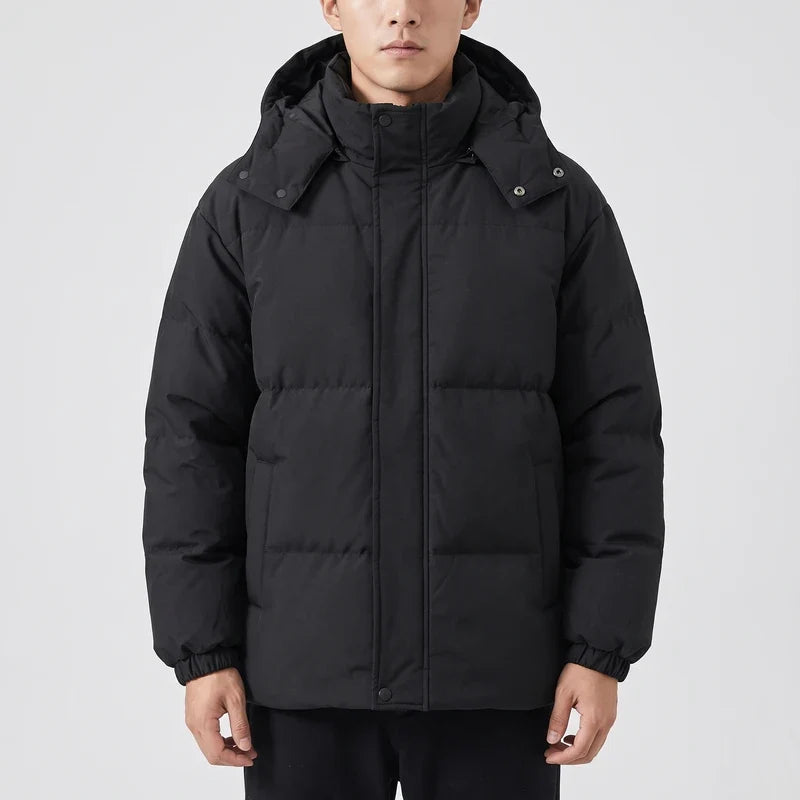 Black cotton jackets in a dark wood interior