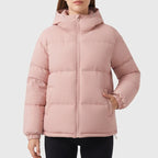 Pink jacket on an off-gray studio background