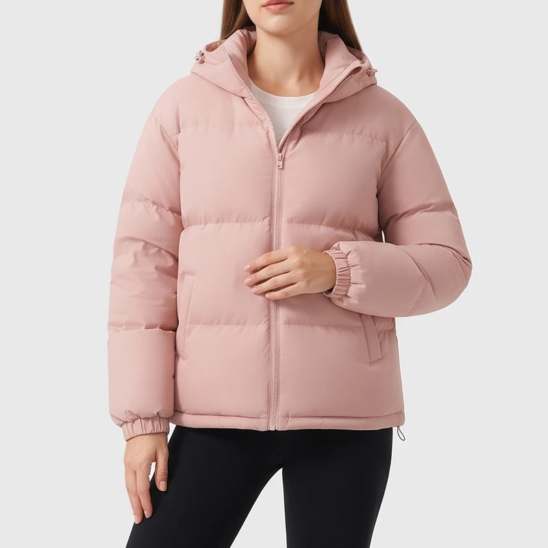 Pink jacket on an off-gray studio background - 2