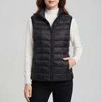 Black cotton vest on an off-gray studio background