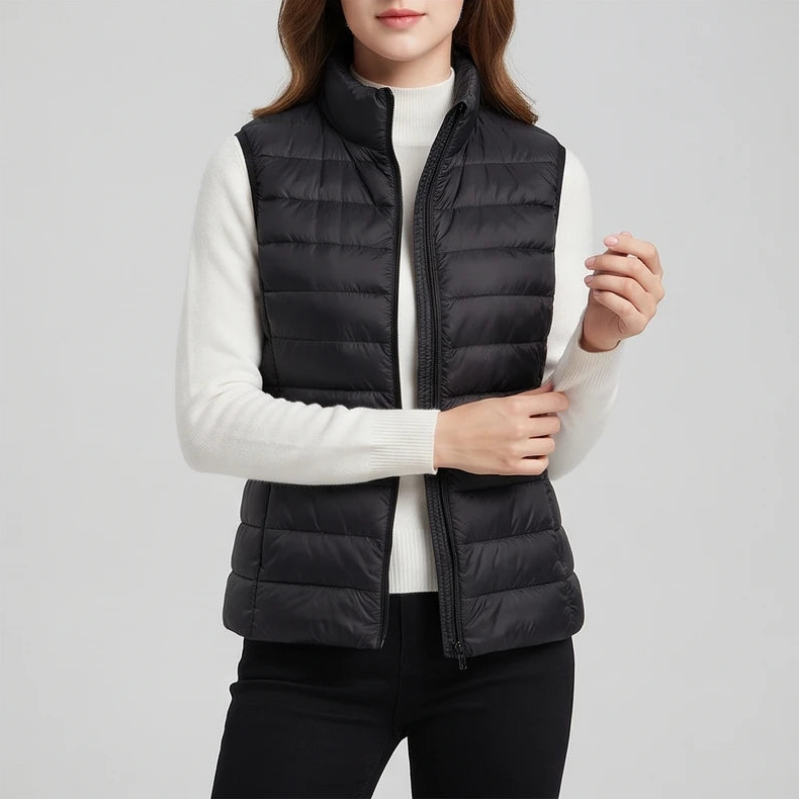 Black cotton vest on an off-gray studio background - 3